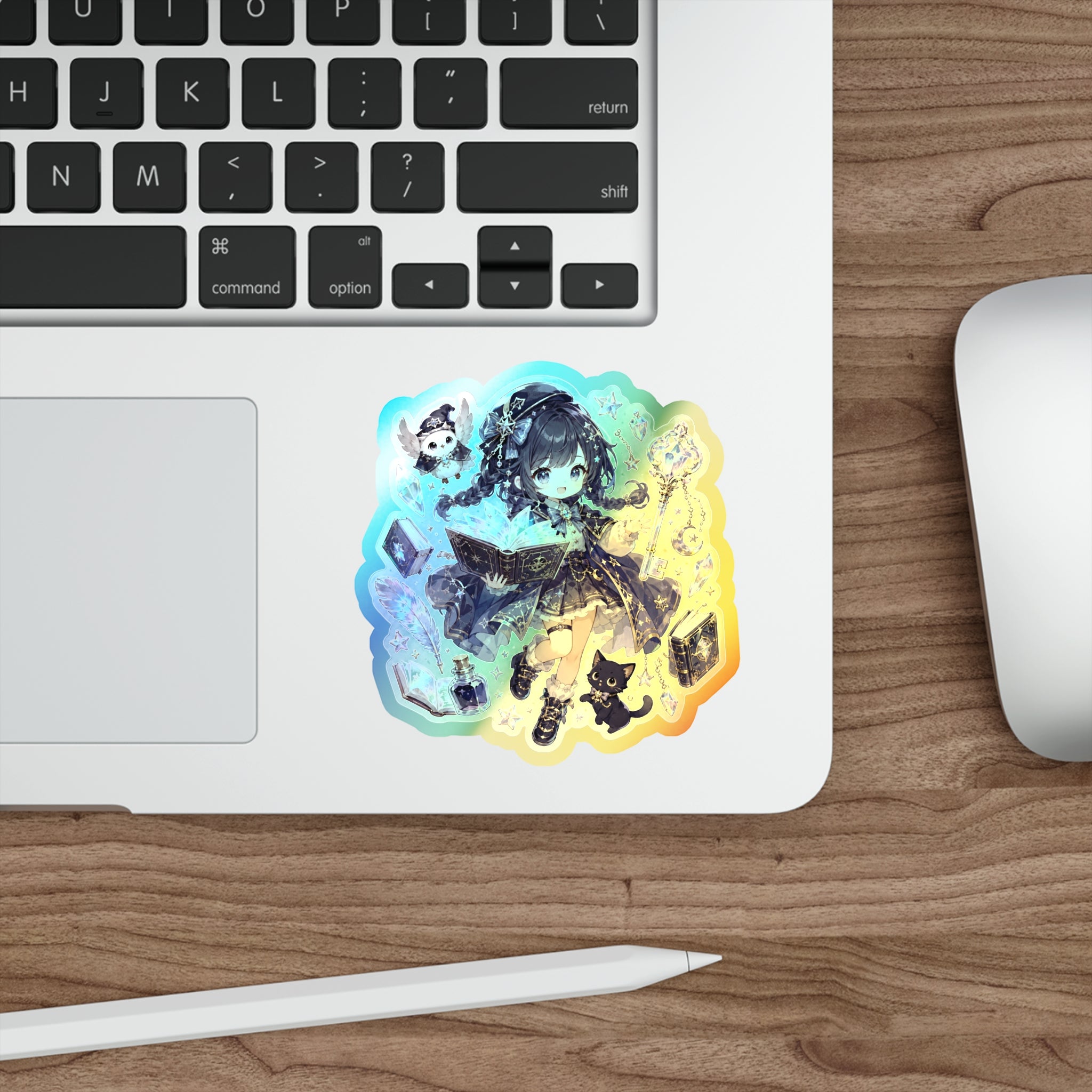 Holographic Book Girl Sticker, Magical Reader Chibi Vinyl Decal, Cute Fantasy Bookish Sticker, Kawaii Laptop Journal Gift
