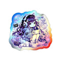 Holographic Gamer Girl Sticker, Cozy Gaming Chibi Vinyl Decal, Cute Anime Style Sticker, Kawaii Laptop Journal Gamer Gift